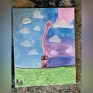Girl flying a kite painting, handmade by me!🫶🏻
